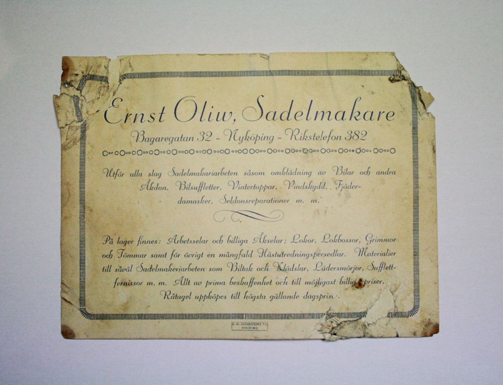 Business card from the 1930s